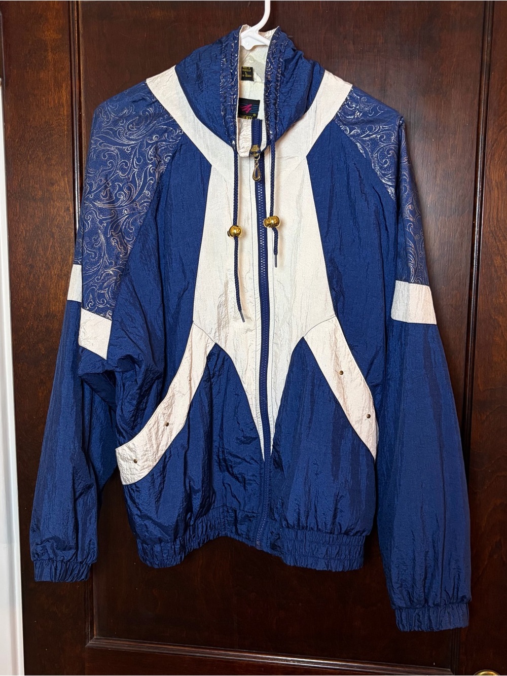 Vintage 80s Women’s Windbreaker Jacket Size Large Active Elements Blue/White